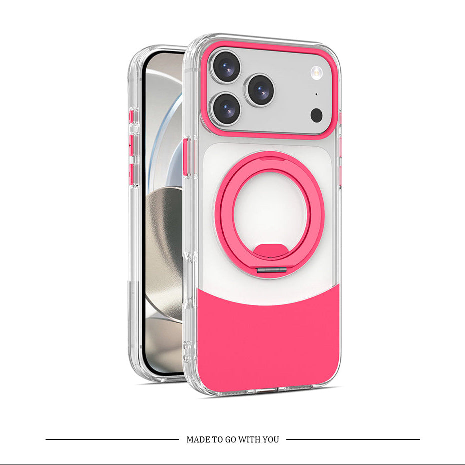 Transparente, zweifarbige iPhone-Hülle mit drehbarem Magnetständer und stoßfestem Schutz 