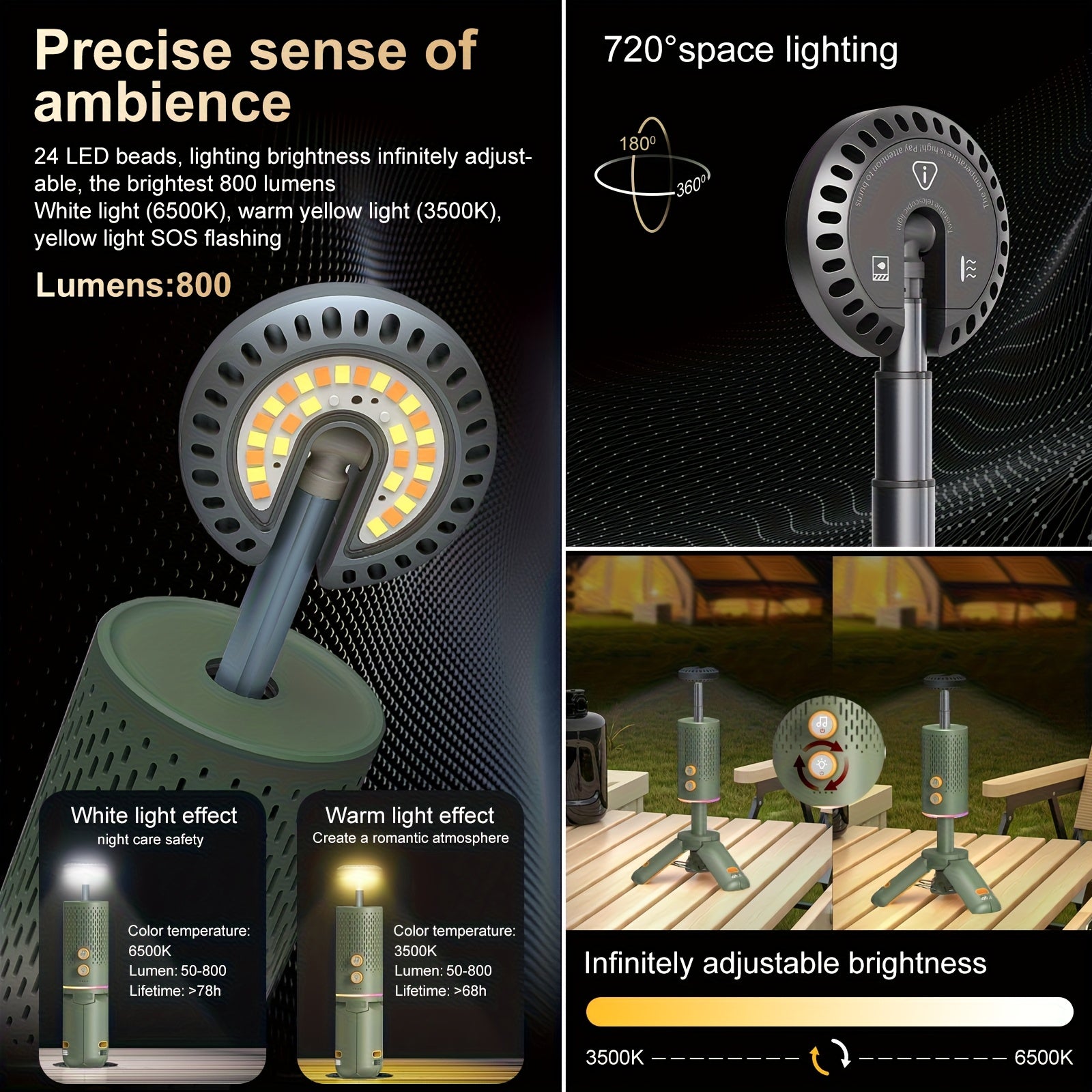 Lanterne de camping avec haut-parleur Bluetooth, batterie rechargeable 10 000 mAh 