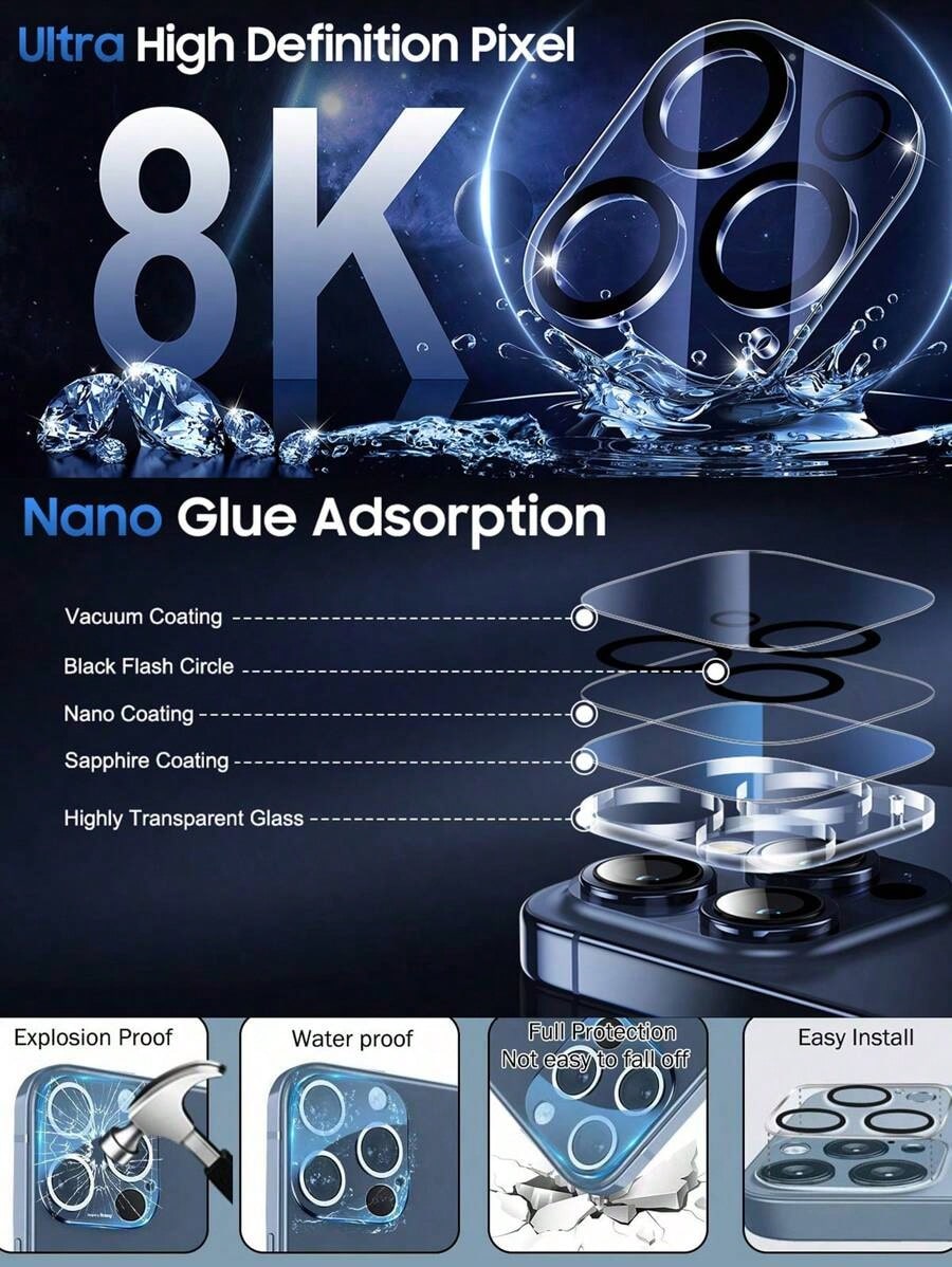 Lot de 3 protections d'écran + 2 protections d'objectif pour iPhone 17/16e/12 Pro Max 6,7 pouces, ultra-transparentes, dureté 9H, anti-rayures, installation facile - Compatibles avec les coques de téléphone