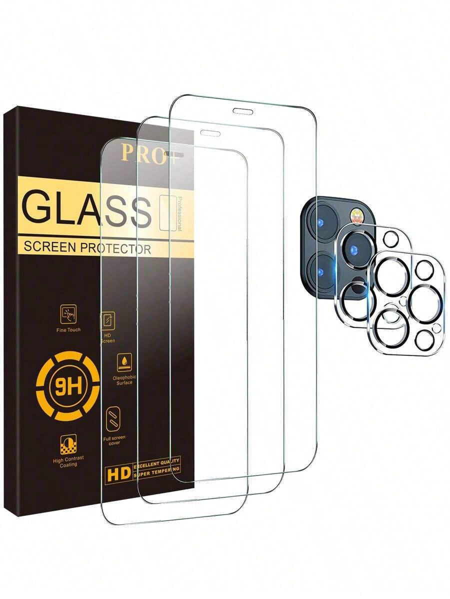 Lot de 3 protections d'écran + 2 protections d'objectif pour iPhone 17/16e/12 Pro Max 6,7 pouces, ultra-transparentes, dureté 9H, anti-rayures, installation facile - Compatibles avec les coques de téléphone