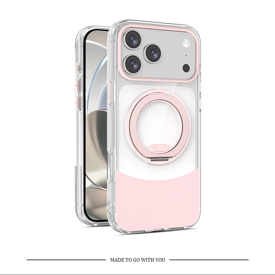 Transparente, zweifarbige iPhone-Hülle mit drehbarem Magnetständer und stoßfestem Schutz 