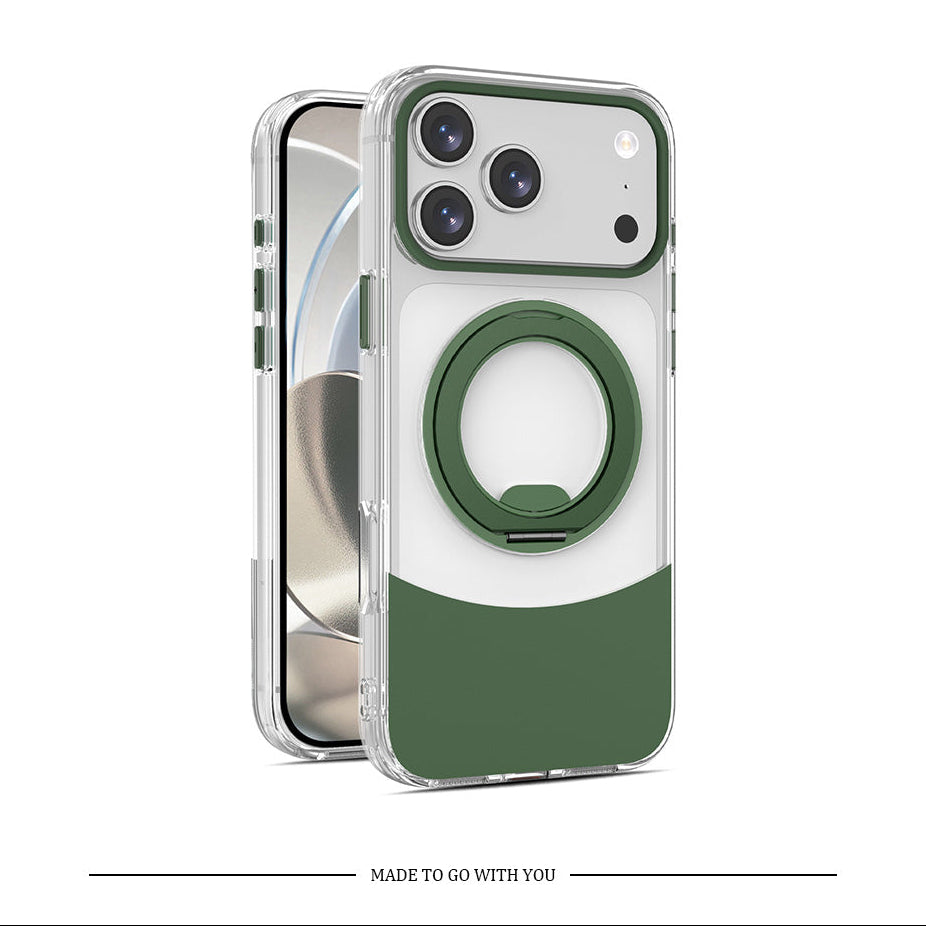 Transparente, zweifarbige iPhone-Hülle mit drehbarem Magnetständer und stoßfestem Schutz 