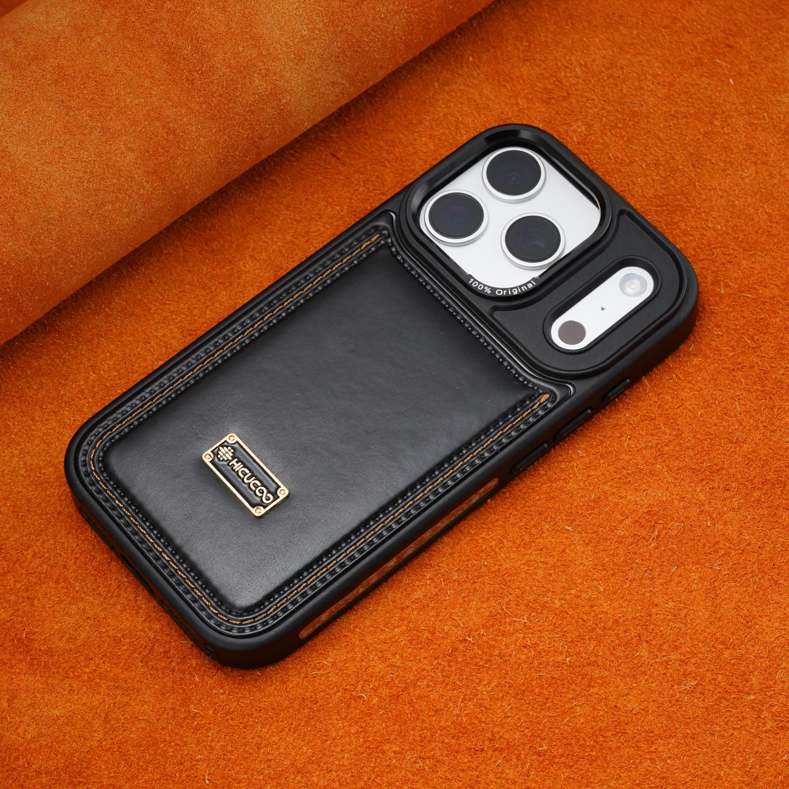 Schutzhülle aus Leder mit erhöhter Linse für iPhone 