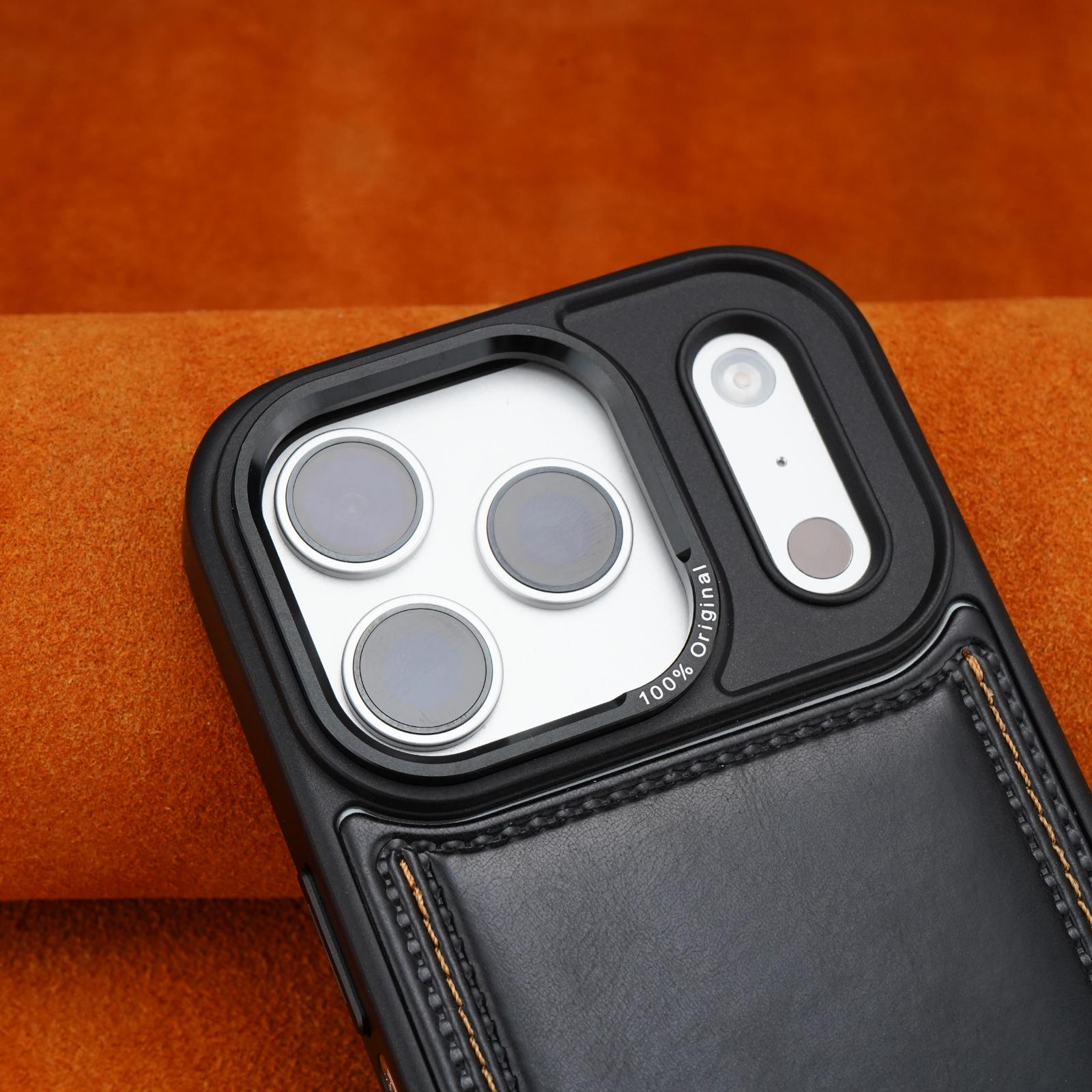 Schutzhülle aus Leder mit erhöhter Linse für iPhone 