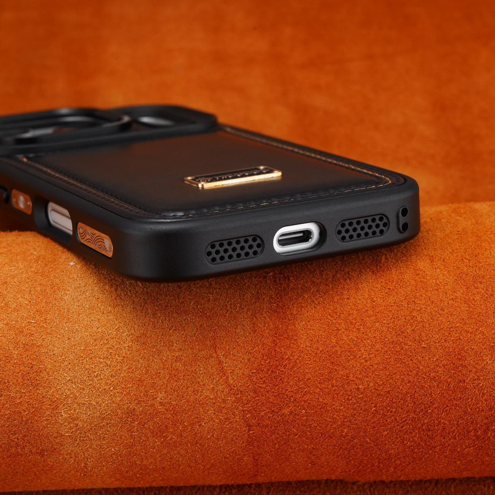 Schutzhülle aus Leder mit erhöhter Linse für iPhone 