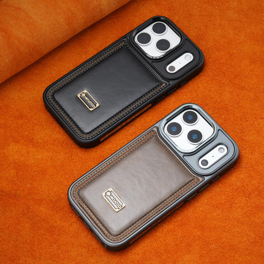 For iPhone Leather Protective Case with Raised Lens