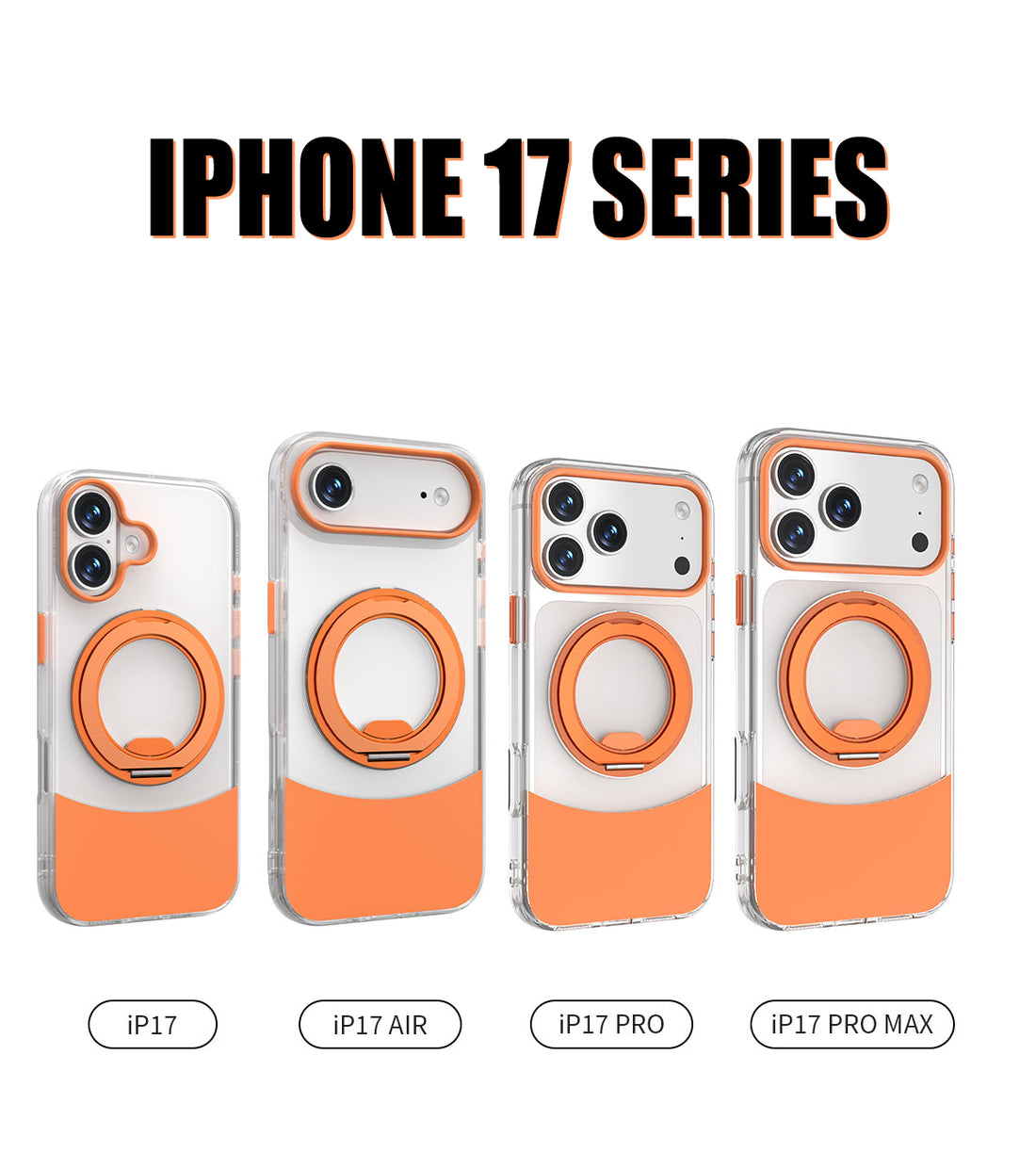 Transparent Dual-Color iPhone Case, Rotating Magnetic Stand & Shockproof Protection