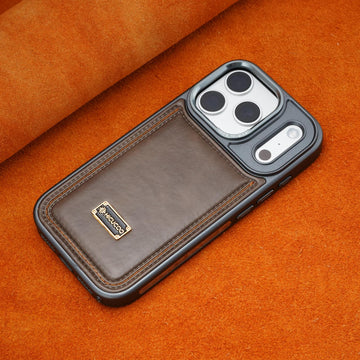 Schutzhülle aus Leder mit erhöhter Linse für iPhone 