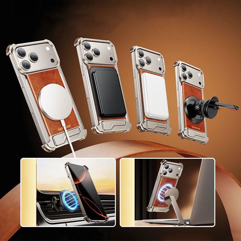 Magnetic Leather Case With Hidden Stand For iPhone 17 Pro Max