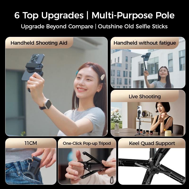 4-in-1 Magnetic Selfie Stick – 360° Rotation, Bluetooth Control