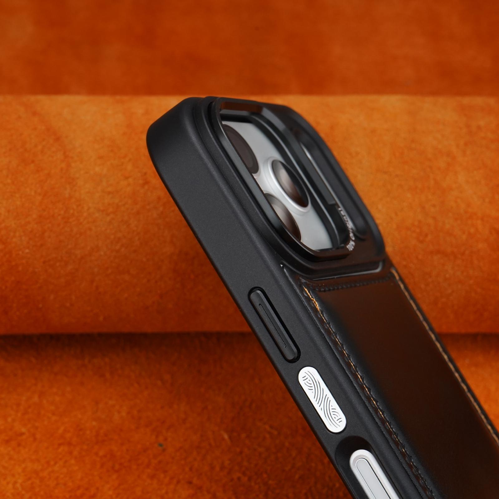 Schutzhülle aus Leder mit erhöhter Linse für iPhone 