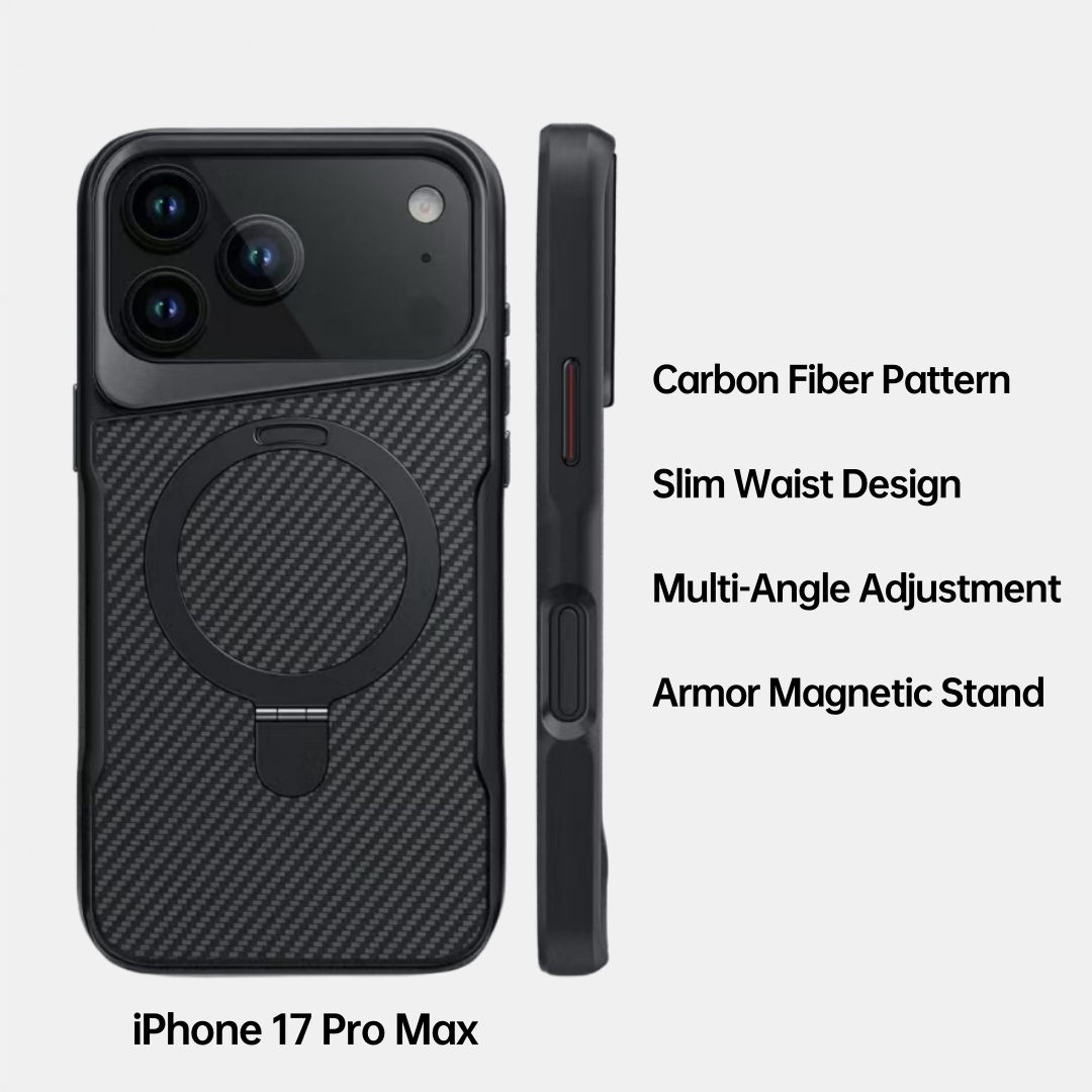 Carbon Fiber Pattern Magnetic iPhone Case with Ring Stand